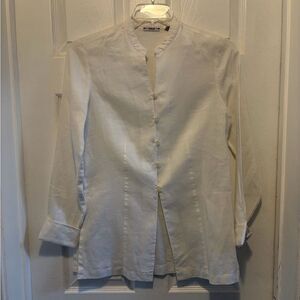 Vintage Style Toto N Ko Linen Cream Crisp Button Tunic Blouse size 4 NWOT
